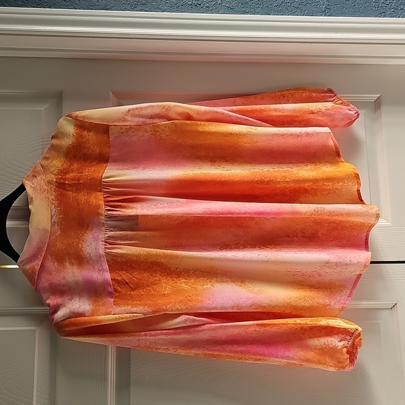 NWT JM Collection Petite Dye Dreams Tie-Front Blouse PXL Tangerine - Picture 13 of 15
